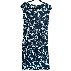 Jones New York Black White Floral Sleeveless Side Ruche Tummy Hide Shift Dress-M